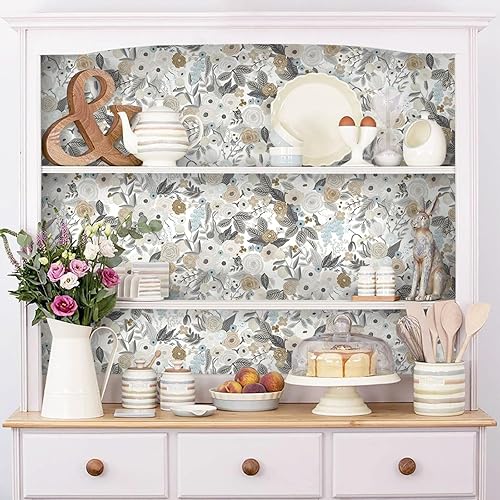 Miniatura 4 de Ismoon Papel tapiz floral de 15.6 x 78.7 pulgadas, autoadhesivo, extraíble, papel de contacto de acuarela para gabinetes, estantes, encimeras, rollo