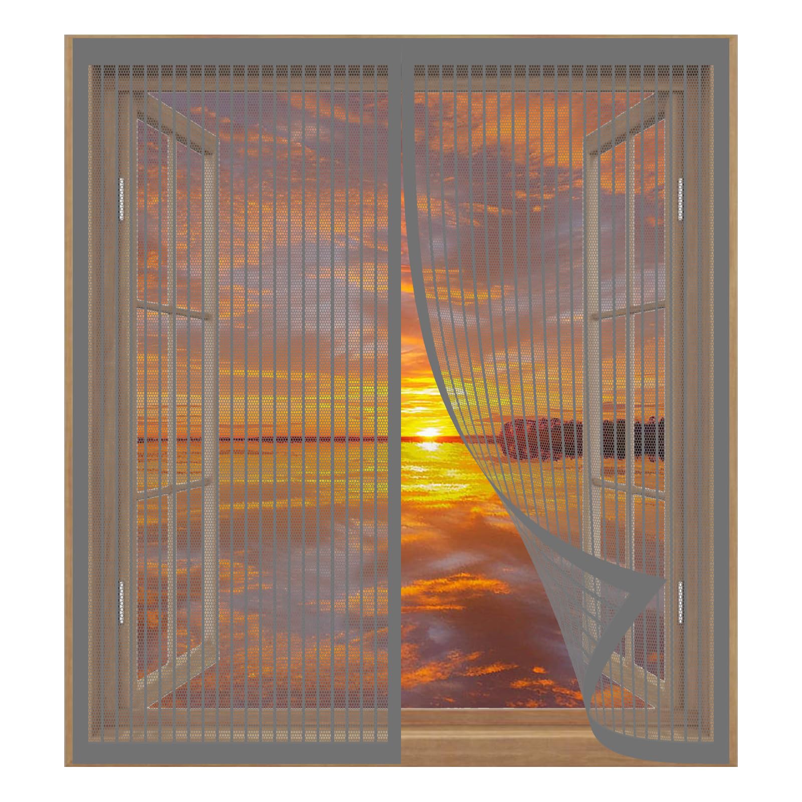Magnetic Screen Door 113 x 127 cm Easy Installation No Drilling Or Screwing Magnetic Flyscreen Net for Windows Nets to Keep Bugs Out, Grey