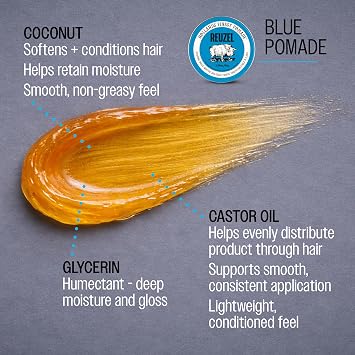 Reuzel Blue Strong Hold Pomade,Strong Hold Pomade For High Shine Look Water Soluble With A Vanilla Scent 3.38oz/95g