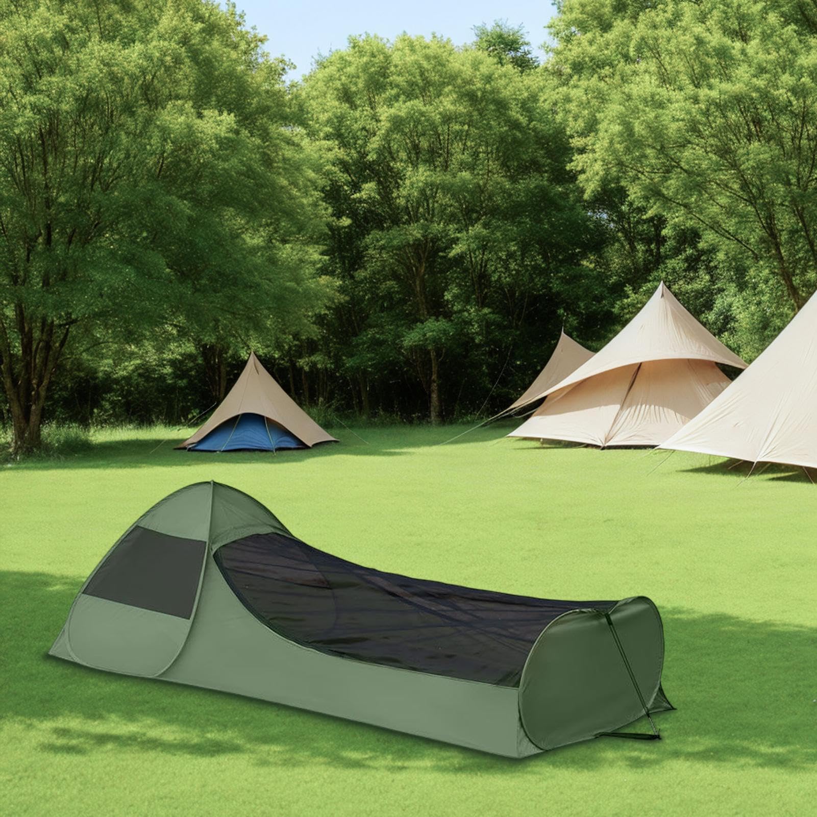 Carpa neta para acampar, cama individual plegable emergente - Soende Bag Net Carpa doble tirador cama toldo, protección de red más fina, equipo de respiración para viajes y viajes al aire libre