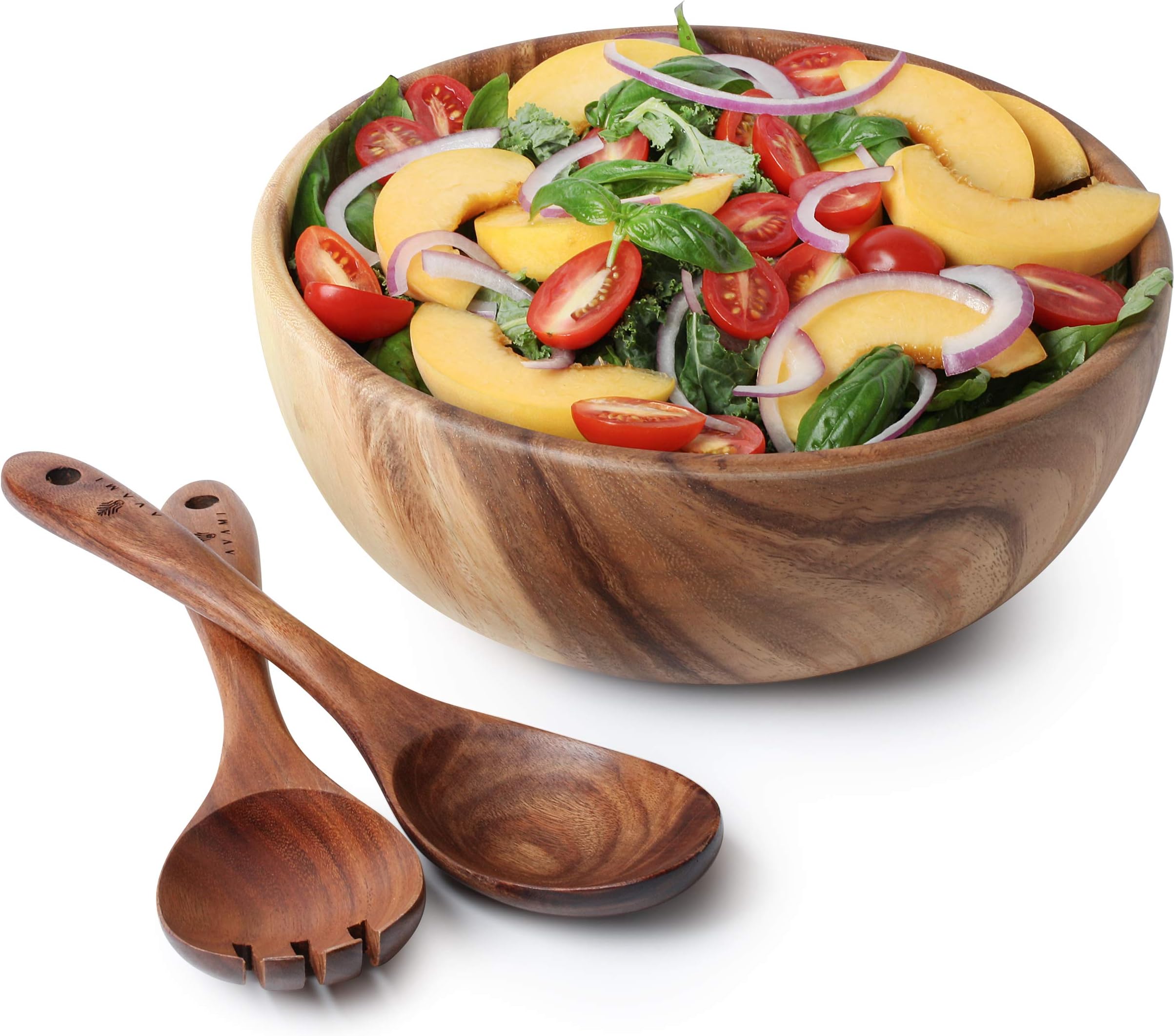 Amazon.com | FRESHY CHEF Wooden Salad Bowl - 3 Piece Set - Large Acacia ...