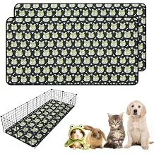 2PCS Guinea Pig Cage Liners,28"x70"Reusable Washable Fast Absorbent Odor Resistant Anti-Slip Training Pee Pads, Funny Frog Pattern,Options for Guinea Pigs, Rabbits, Hamsters, Rats, Chinchillas