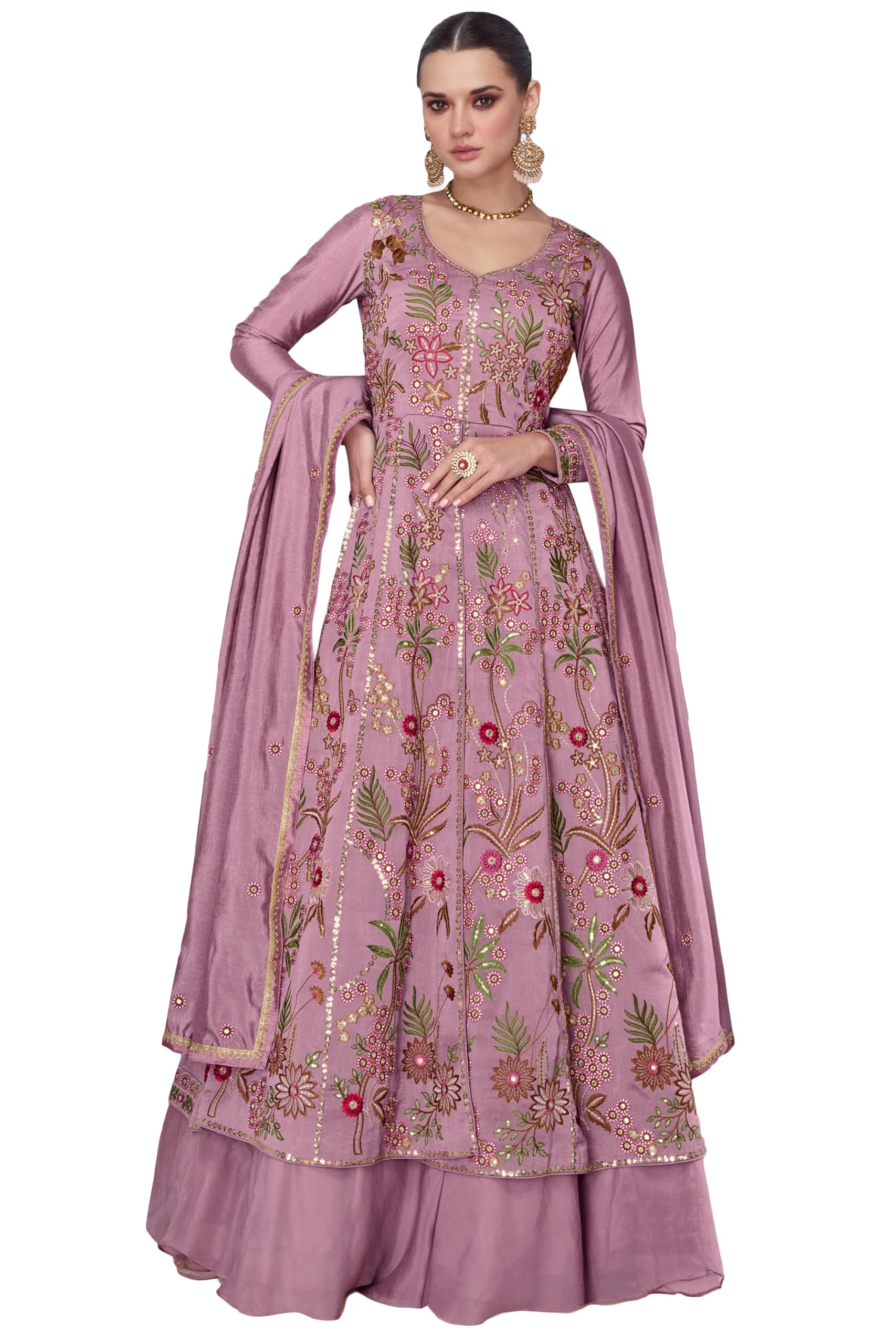 miss ethnik Women's Pink Vipro Silk Stitched Top With Bottom and Dupatta Full Sleeve Embroidered Anarkali Kurta (ME-1181)-picture-26