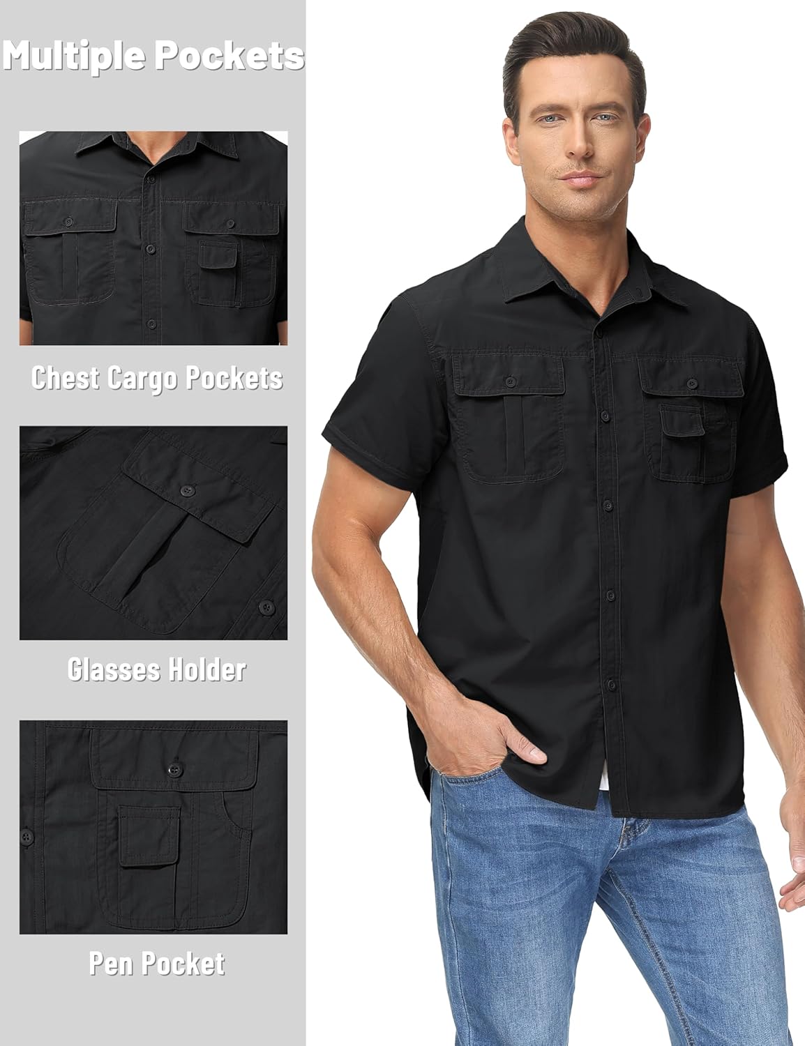 TACVASEN Men's Convertible Long Sleeve Fishing Shirts Lightweight Quick Dry Button Up Tactical Sun Shirts for Safari Hiking