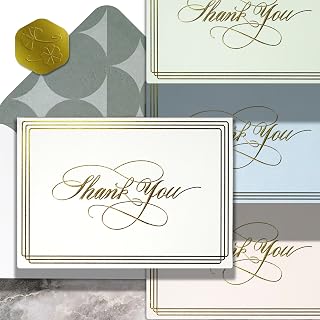 100-Pack Luxury Upgrade Thank You Cards with Envelopes Bulk - Blank Thank You Cards | Dual Gold Foil Calligraphy & Borders, 4 Colors w/Gift Box For Wedding Notes/Small Business/Baby & Bridal Shower