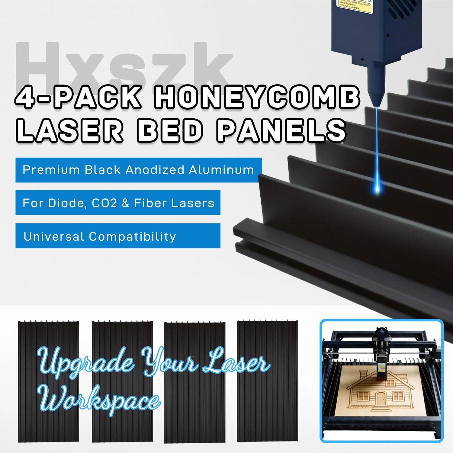 4-Pack Honeycomb Laser Bed Panels, Premium Black Anodized Aluminum for Laser Engraver & Cutter, Modular Worktable for Heat Dissipation & Desktop Protection (7.87"x3.9" each)