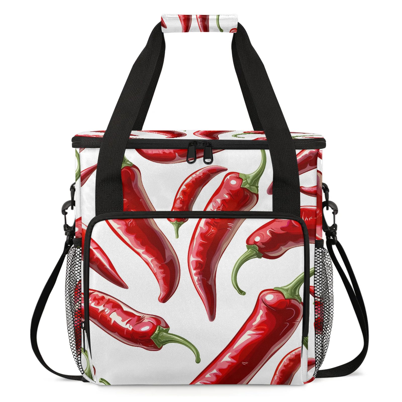 Adornori Chili Peppers Coffee Maker Travel Bag, Food Insulated Grocery Bag Travel Picnic Leakproof Cooler Bags With Shoulder Strap