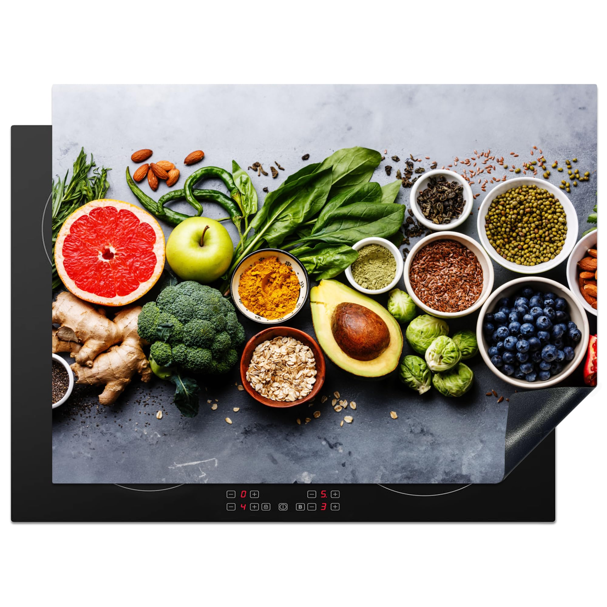 KitchenYeah© Induction Hob Protector Mat 20.5"x28" / 71x52 cm Cooker Top Protectors Cover Ceramic Covers Electric Hobs Vinyl Fruit - Concrete - Vegetables — image 1