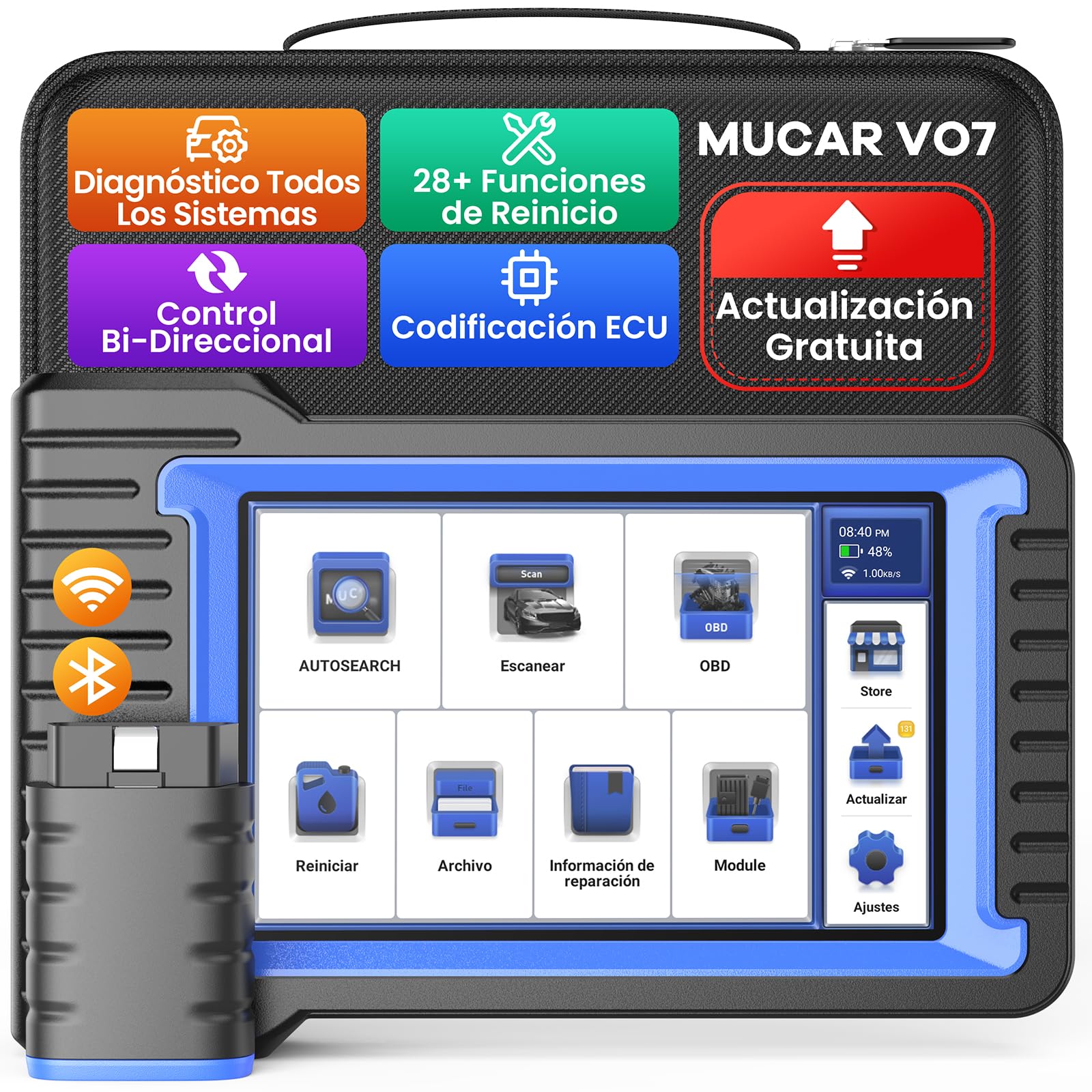 mucar VO7 OBD2 Diagnosis con Diagnóstico Todos Los Sistemas | Y 28+ Funciones De Reinicio, OBD2 Diagnóstico Control Bi-Direccional/Codificación ECU/Función de Prueba Activa
