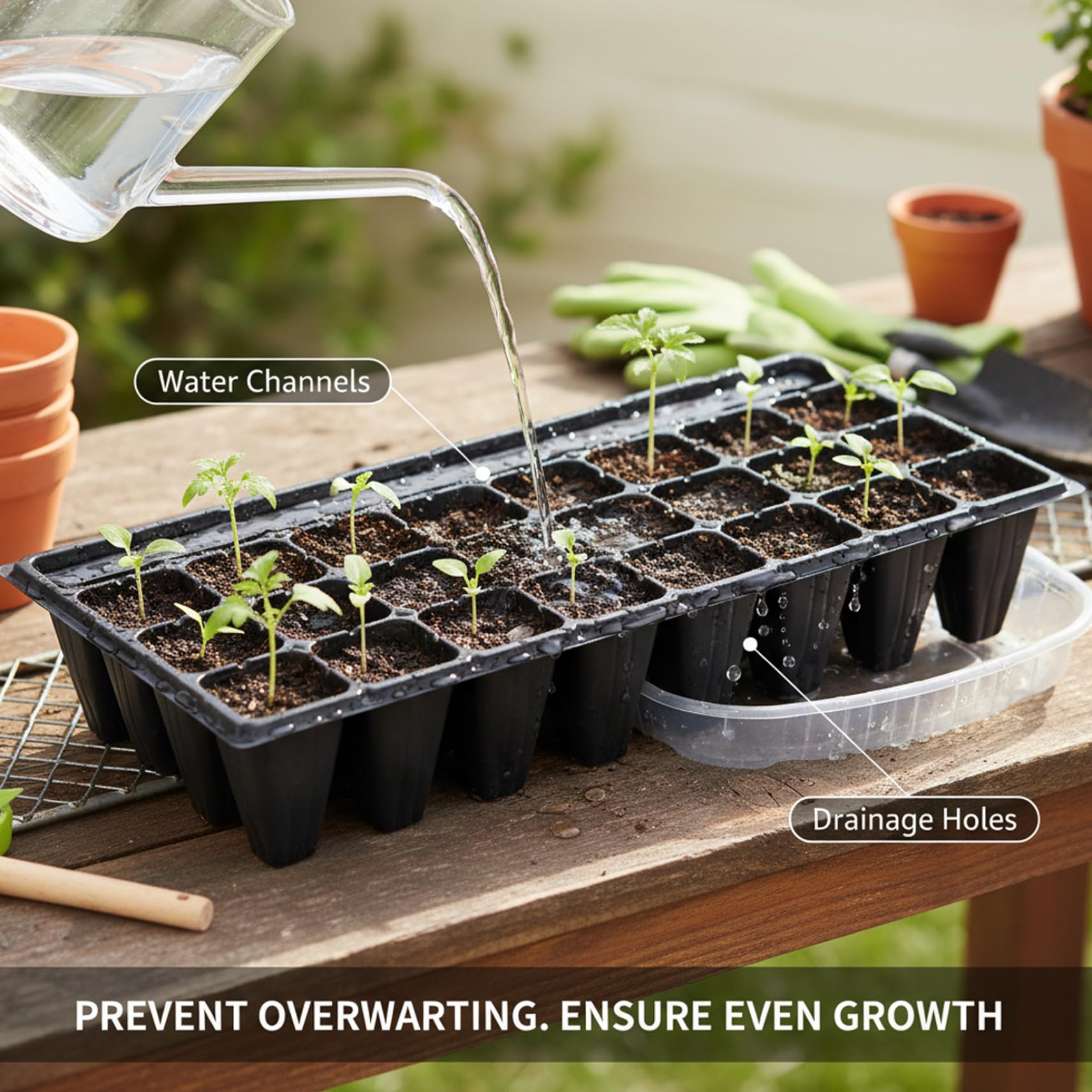Paquete de 10 bandejas para iniciación de Semillas bandejas de plástico Negro para plántulas de 32 Celdas con Orificios de Drenaje para jardinería en Invernadero Interior
