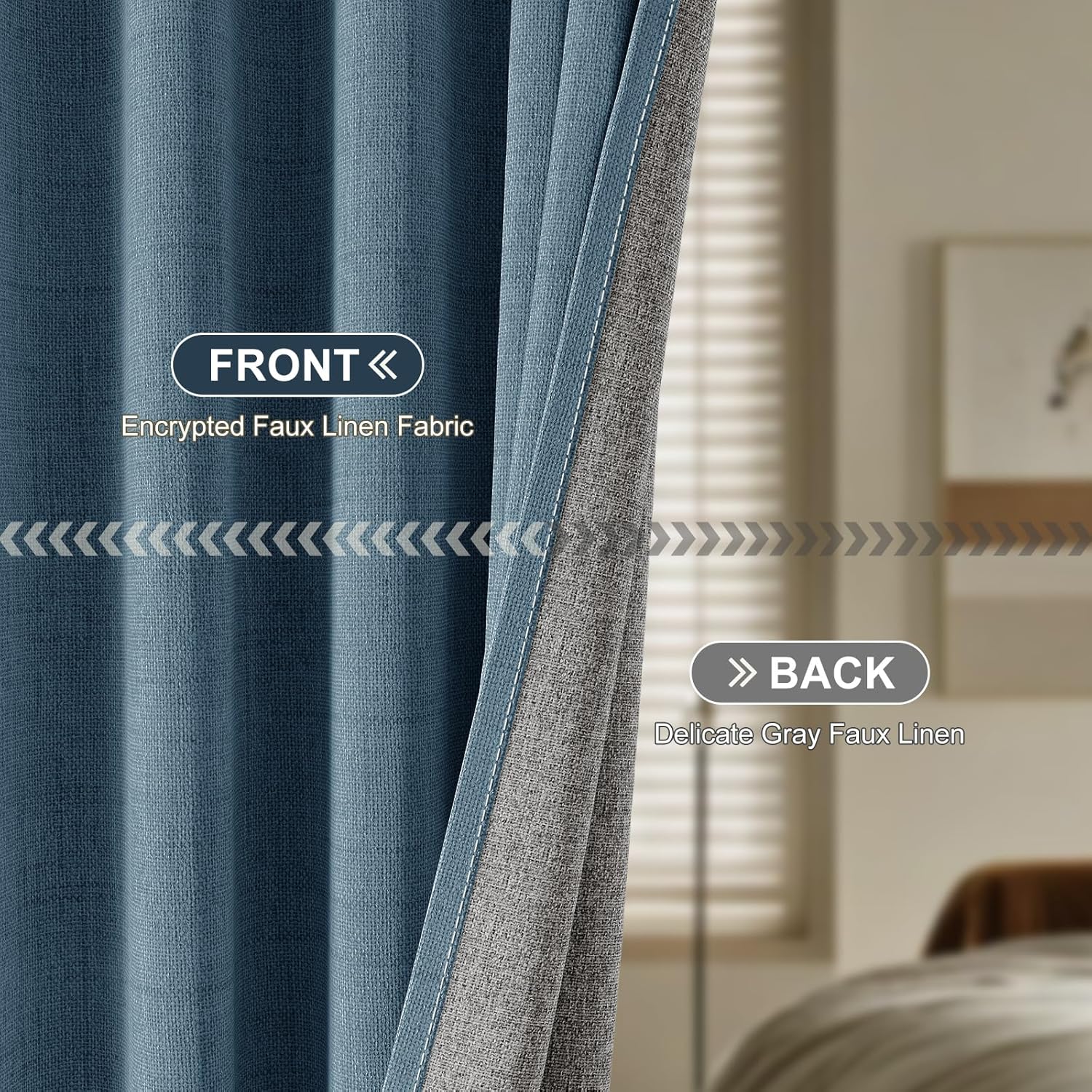 Rinwoc 100% Blackout Curtains 72 inch Length 2 Panels Set for Dining Room Master Room, Luxury Soft Linen Textured Full Light Blocking Room Darkening Thermal Insulated Drapes (W52xL72, Dusty Blue)