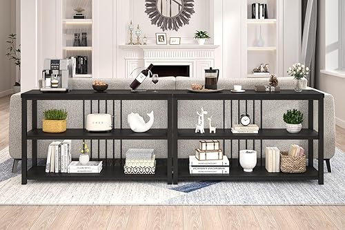 Miniatura 5 de FOLUBAN Mesa de entrada, moderna mesa consola de sofá con estante de almacenamiento de 3 niveles para sala de estar, pasillo, vestíbulo, roble negro