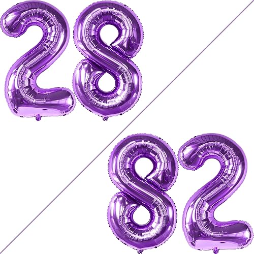 Miniatura 2 de KatchOn, Globo morado gigante del número 28, 40 pulgadas, globo de 28 años, globo morado del número 28, decoraciones de cumpleaños 28 para mujer,
