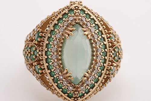Miniatura 5 de Turkish Handmade Jewelry Marquise Shape Aquamarine and Round Cut Emerald Topaz 925 Sterling Silver Ring Size All