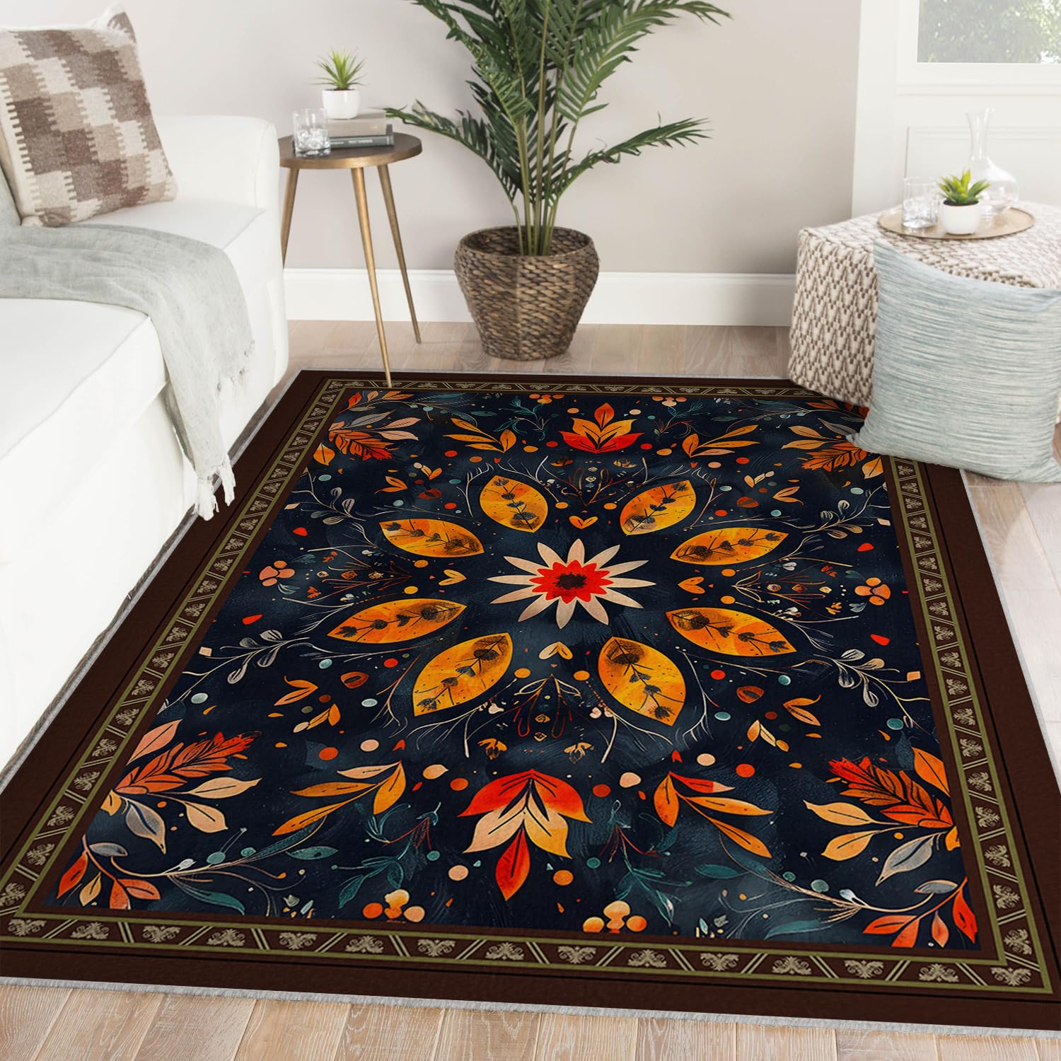 Tapis Floral bohème Lavable Chambre Salon 60x120