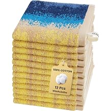 SEMAXE 100% Cotton Washcloths 12-Pack, 13 13 Inch Soft Face Towels with Hanging Loop, Absorbent & Quick Dry, Bathroom Shower Kitchen Use