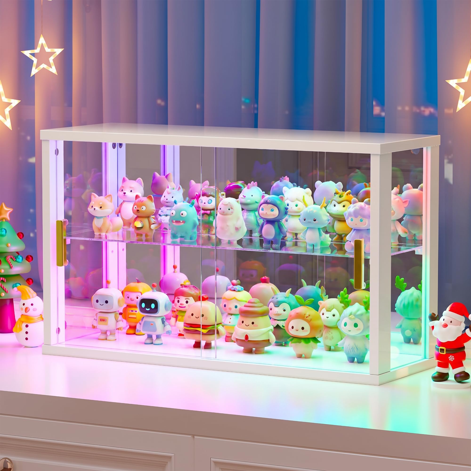 Vlsrka Vitrina de Cristal con Iluminación LED RGB y Puertas Acristaladas | Vitrine pour Figurines, Vitrine de Collection et étagères Réglables pour Adaptées au Chambre Bureau Salon