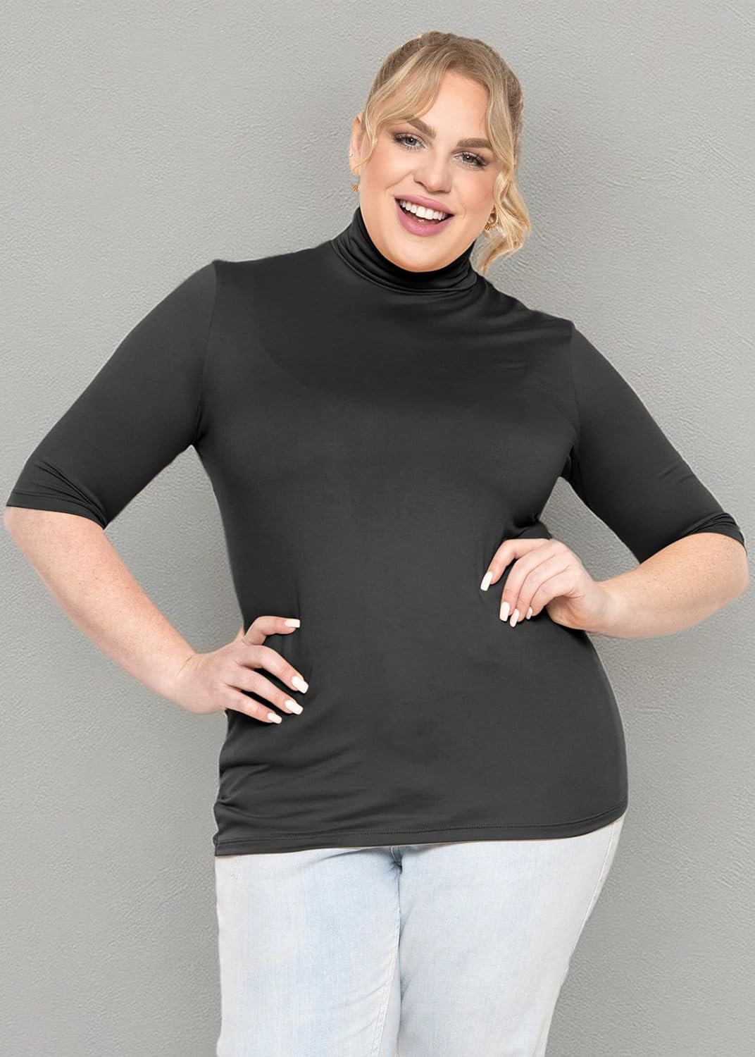 Women's Plus Size Warm Short Sleeve Turtleneck Top | Ultra Soft | Adult XL to 5X - Image 6
