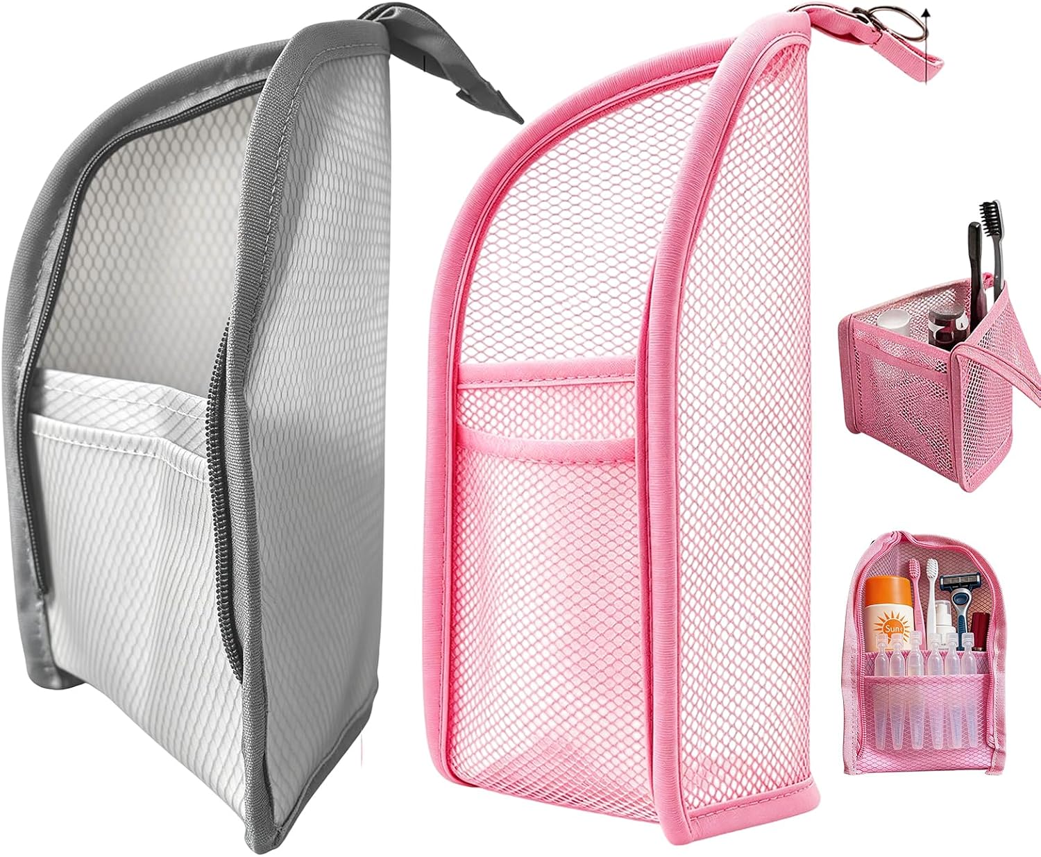 2PCS Stand Up Toiletry Bag, Portable Lightweight Travel Toiletry Bag, Large Capacity Waterproof Standing Toiletry Bag for Men and Women, Foldable Hanging Cosmetic Organizer for Toiletries and Makeup