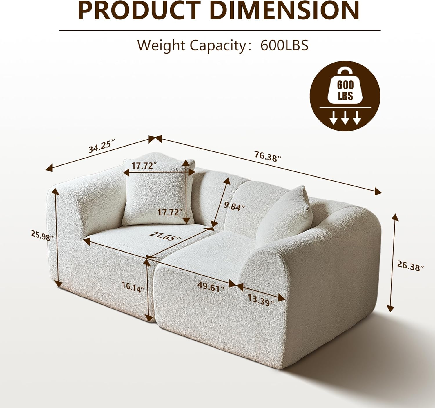 76.4'' Loveseat Sofa, 2 Seater Raindrop Velvet Fabric Loveseat Couches, Comfy Upholstered Modern Leisure Love Seat Couch with 2 Pillow for Bedroom, Office, Living Room