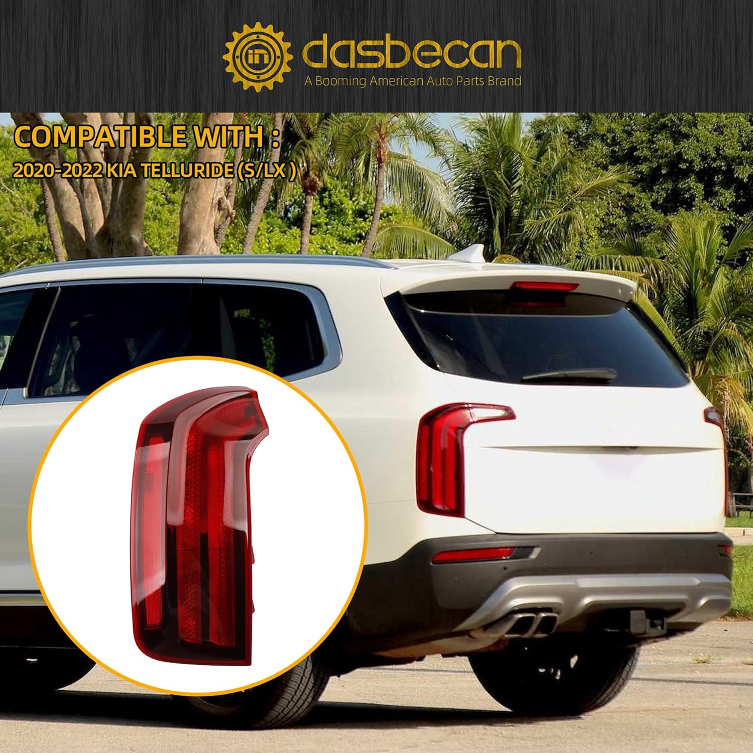 Dasbecan Halogen Tail light Assembly Compatible With 2020-2022 Kia Telluride S/LX Left Driver Side Taillight Rear Lamp Replace# KI2804160 92401-S9000