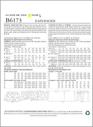 Miniatura 2 de McCall 's Patterns Butterick Patterns b6173e50túnicas de chica (Tallas plantilla de coser y parte superior, E5(1416182022)