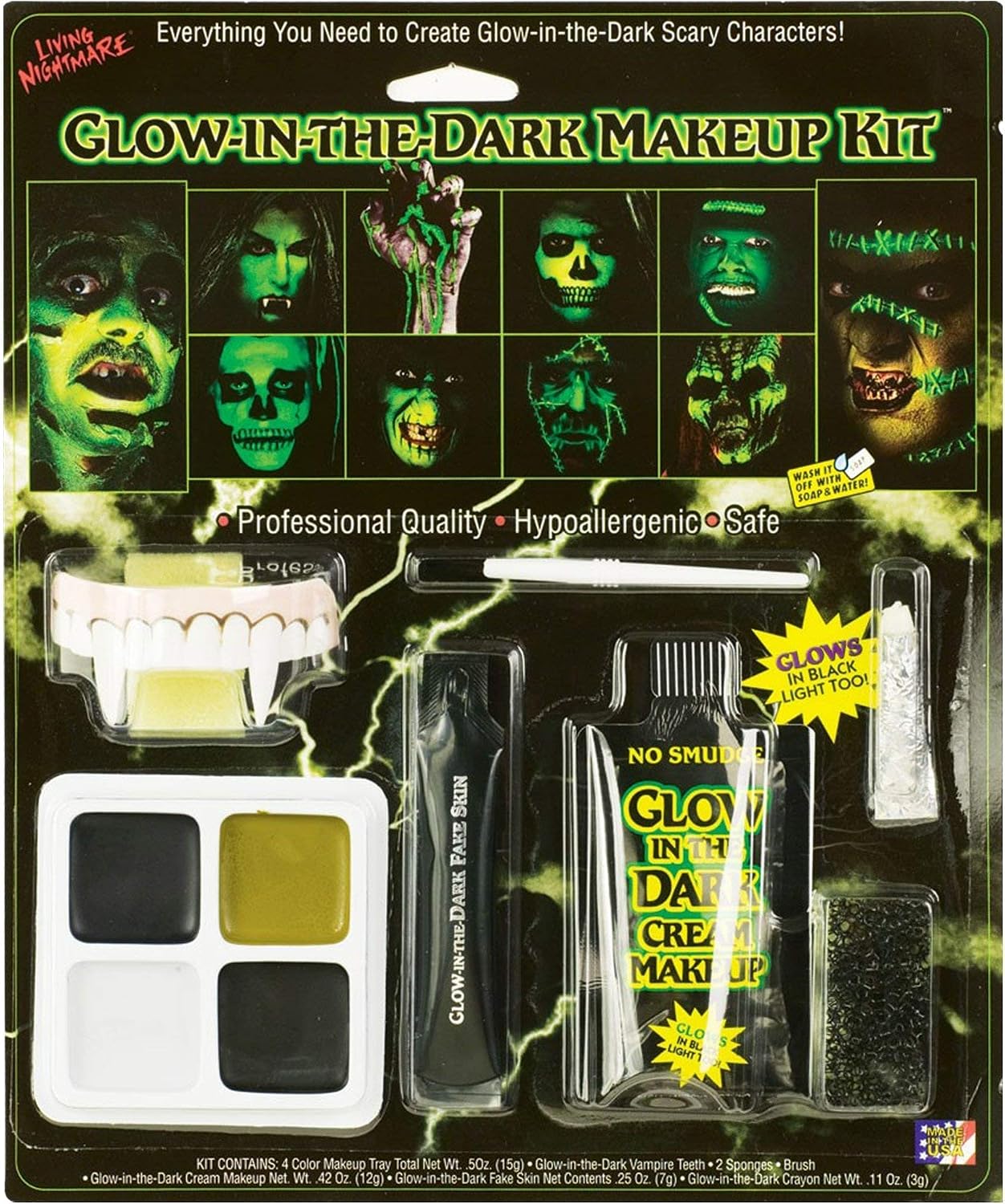 Fun World Glow in The Dark Makeup kit 8pc Makeup Kit, Multicolors