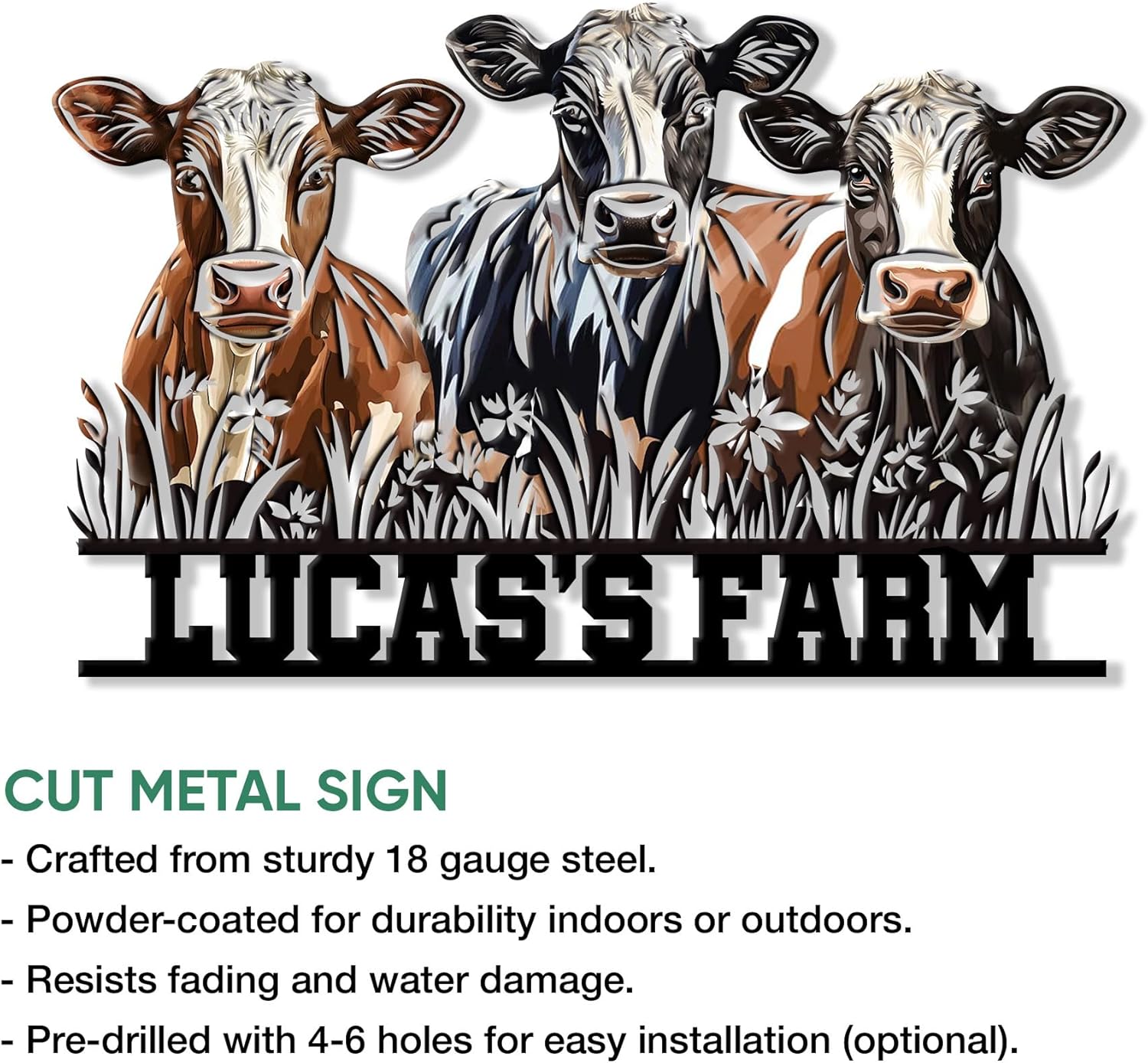 Custom Cow Metal Sign – Personalized Name Farmhouse Wall Decor for Barn, Yard, Porch, Fence, or Kitchen – Rustic Gift for Farmer, Mom, Dad, or Family on Birthday or Country Celebration