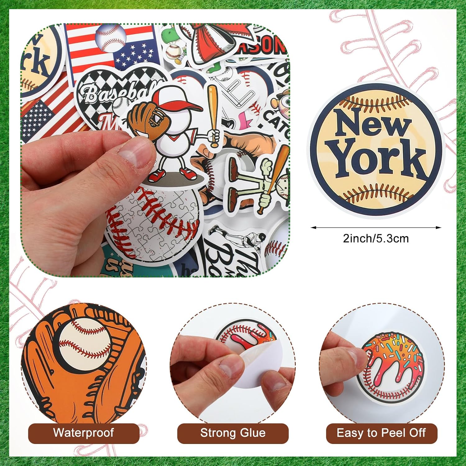 Hicarer 3 L/0.8 Gallon Baseball Popcorn Tin with Handle and Stickers Airtight Storage Canister for Popcorn Lovers, Reusable Canister for Home Watch Game Baseball Party
