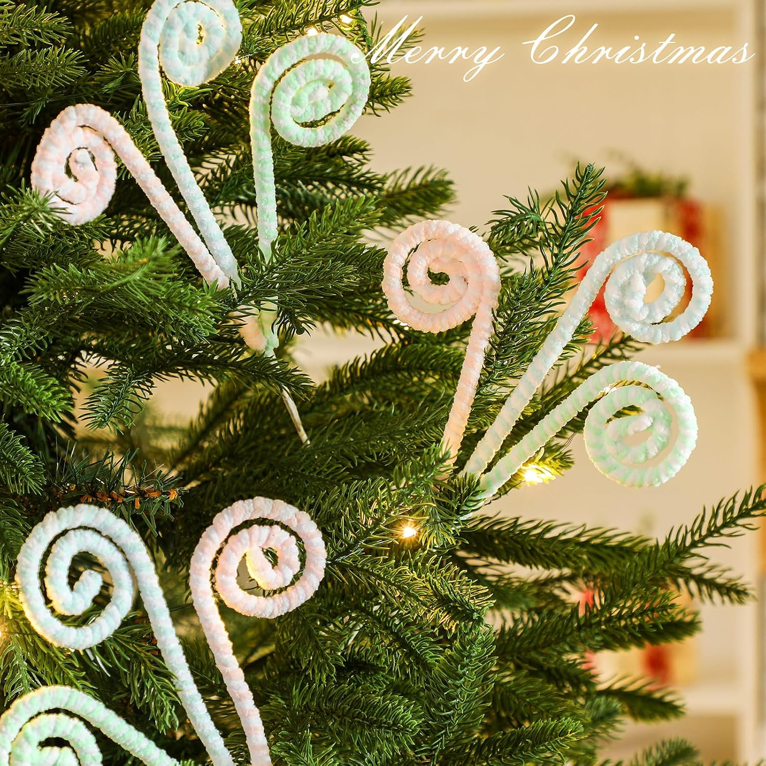 6 Pcs Pastel Christmas Decor Candy Cane Tree Picks 16" Christmas Ornament