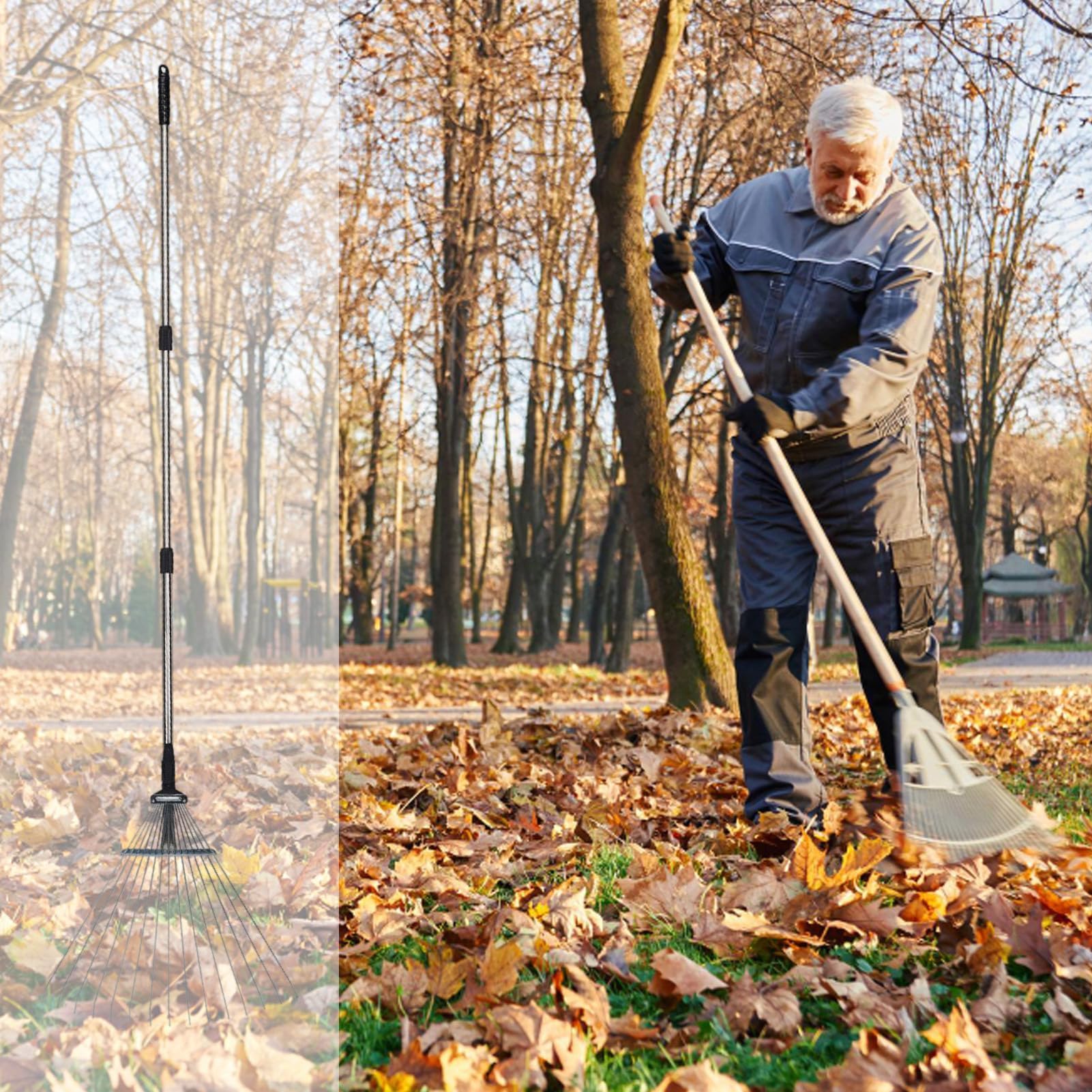 Grabie ogrodowe – 15-komorowe narzędzia ręczne do ogrodu | Grabie ogrodowe | Ergonomiczne narzędzie odporne na rdzę | Wydajne akcesoria ogrodnicze do sprzątania