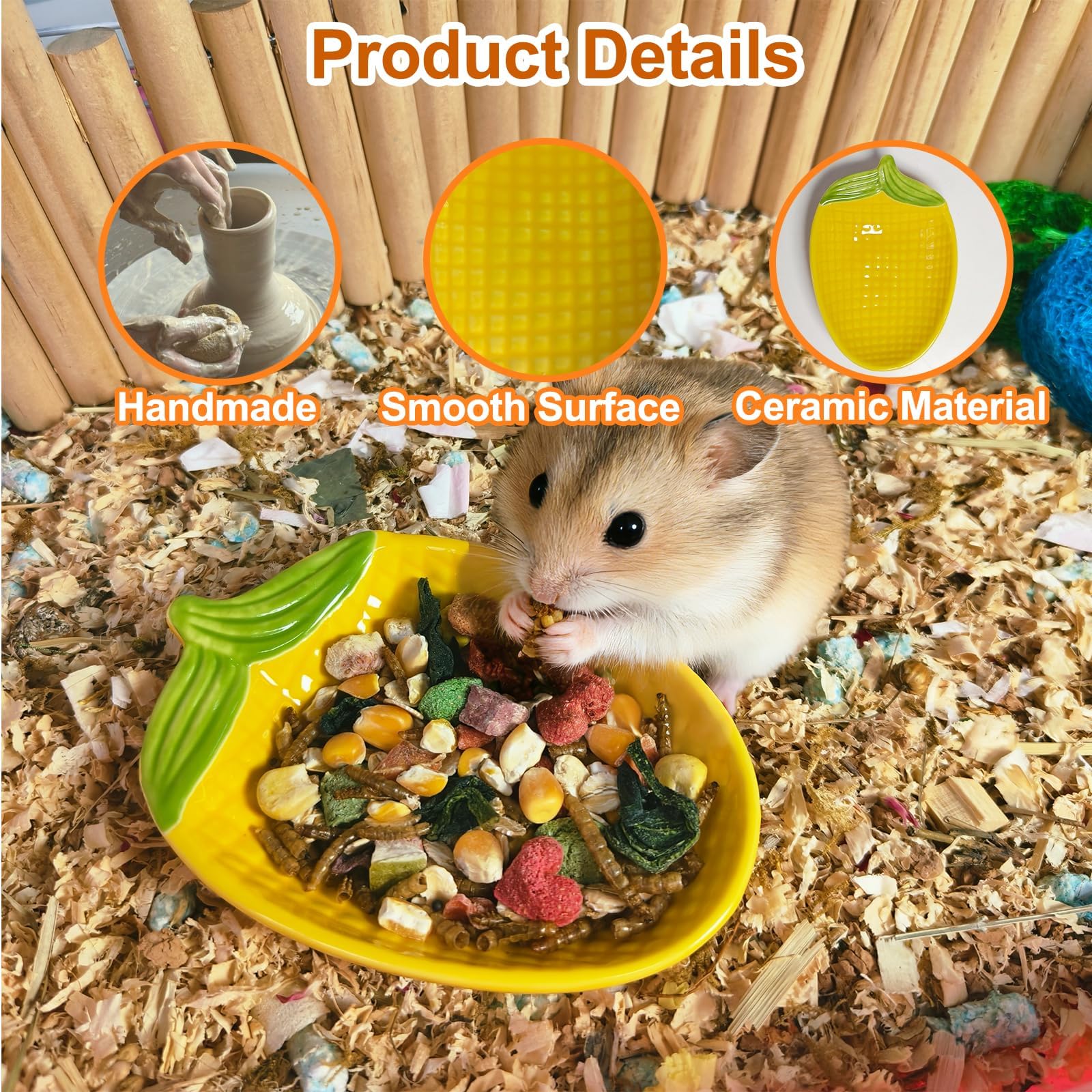 2 x Hamsternapf für Hamster, Futterschale, Keramik, Futternapf, Wasser-Futternapf für Rennmäuse, Ratten, Mäuse, Igel (Mais)
