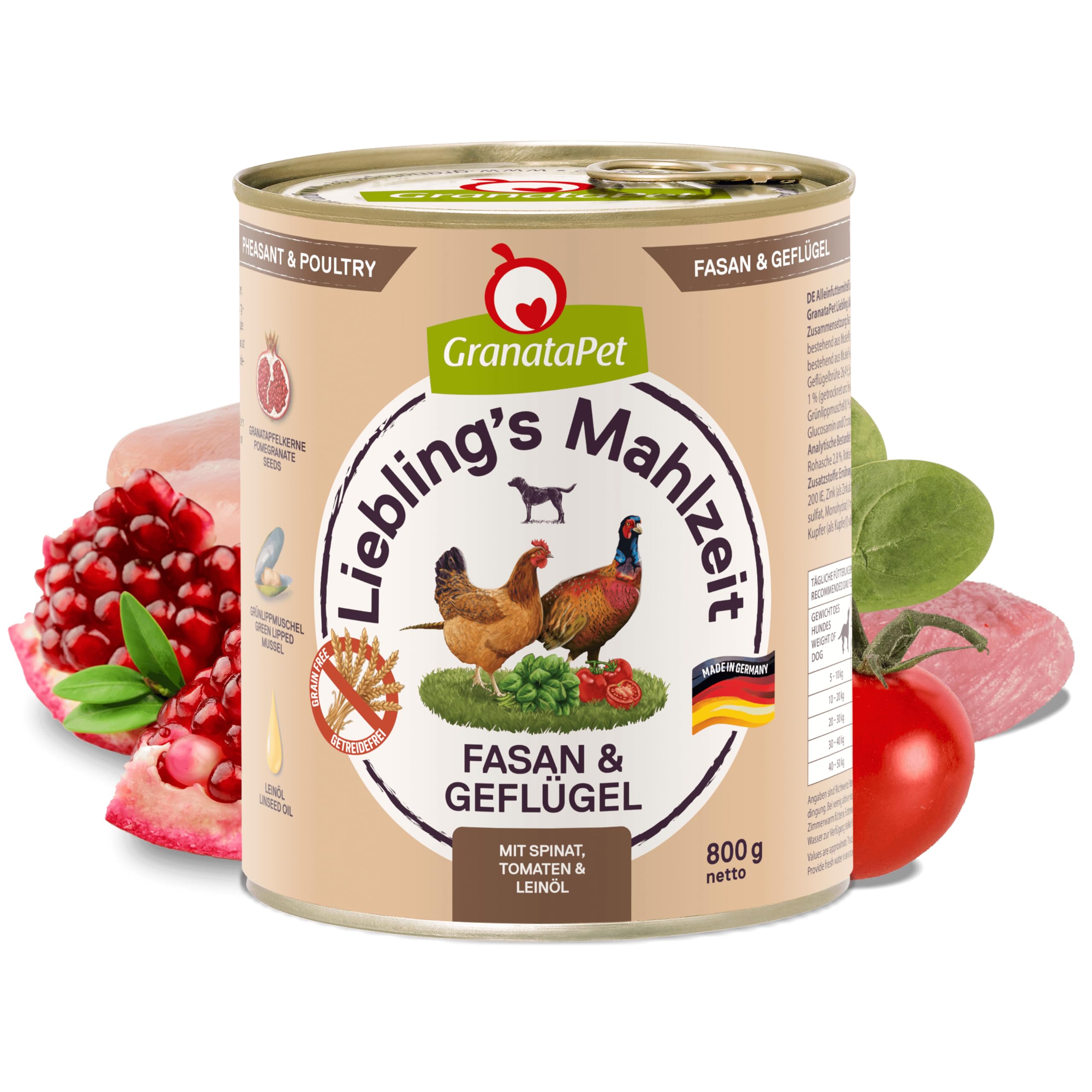 GranataPet Liebling's Repas pour Faisan et volaille - Nourriture Humide pour Chien - sans céréales et sans Sucre ajoutés - Aliment Complet - 6 x 800 g