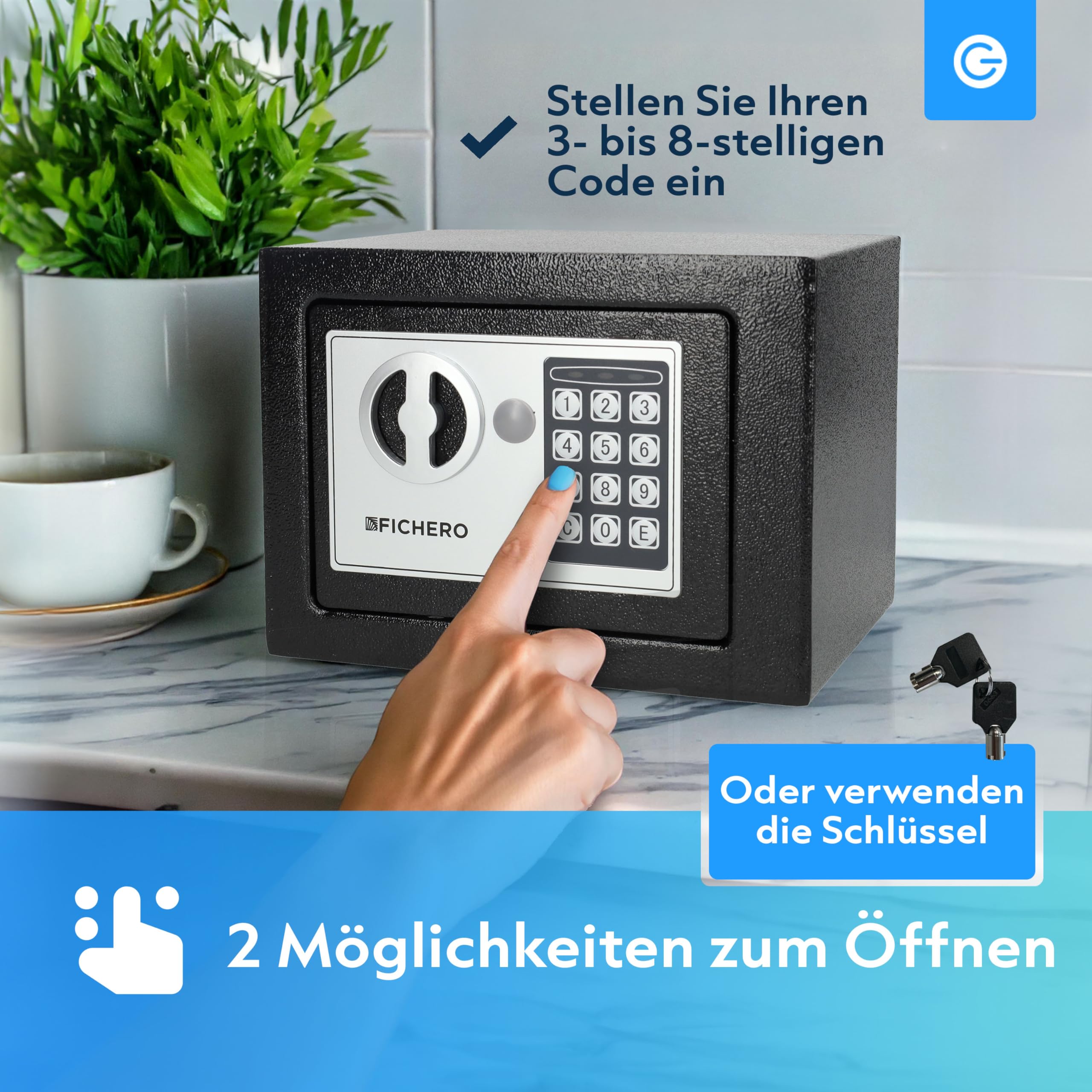 Silvergear® Tresor für Zuhause | Elektronischer Safe Tresor mit Zahlenschloss | Möbeltresor für Bargeld, Schmuck, Ausweise, Dokumente | Geldtresor aus Stahl, 2 Schlüsseln & Code | 17x23x17cm | Schwarz
