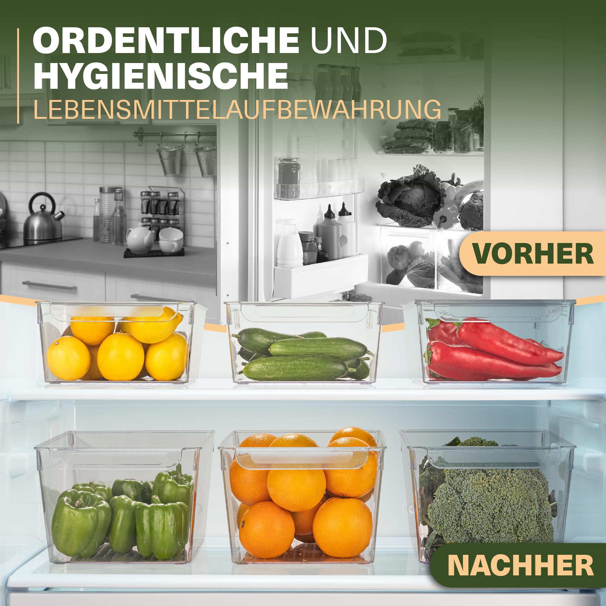 Viwares Organizador para frigorífico con tapa, juego de 3 unidades, almacenamiento transparente para embutidos, frutas y verduras, recipiente de almacenamiento para conservar la frescura, 20 x 32,5 x