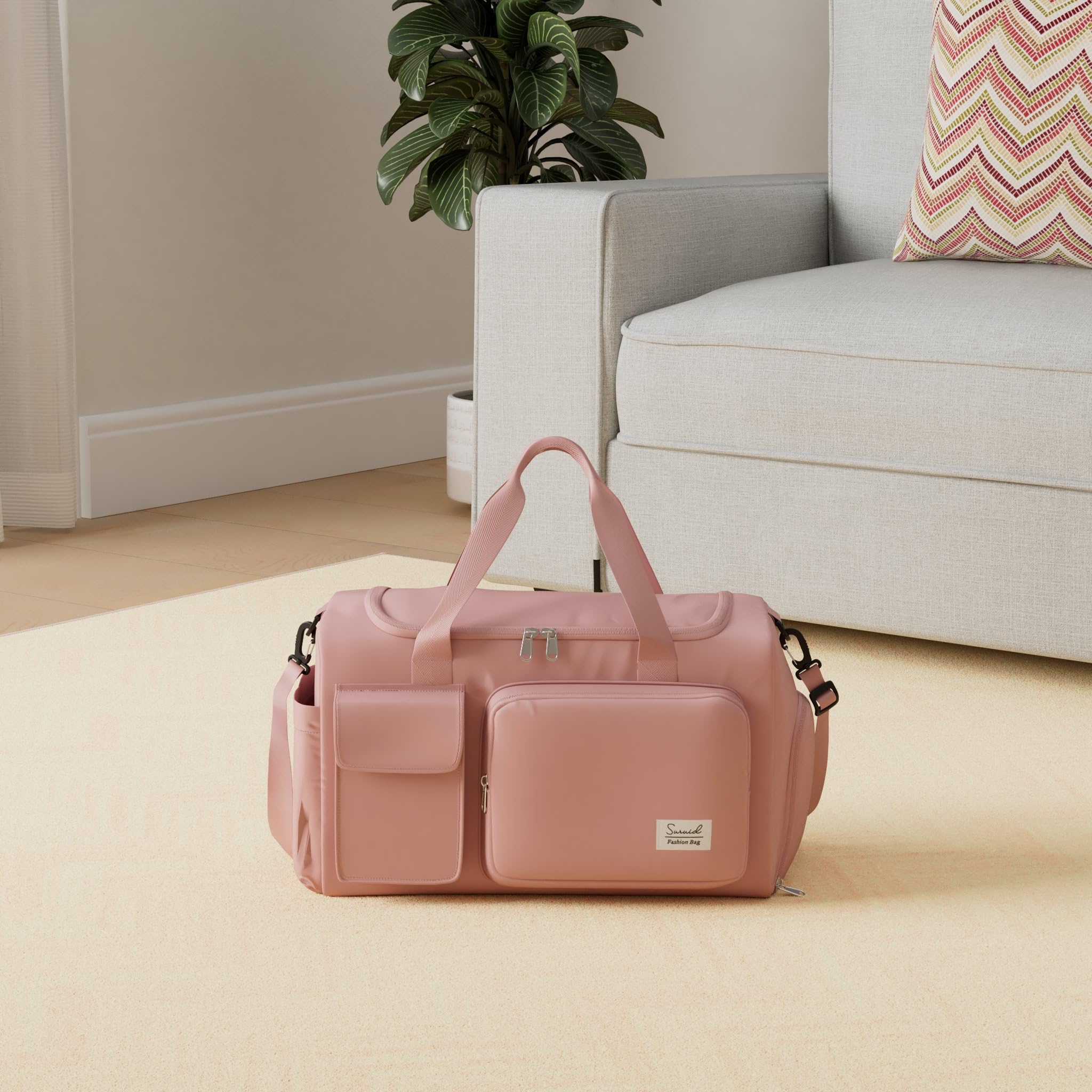 Suruid Sporttasche Damen und Herren Reisetaschen mit Schuhfach & Nassfach Weekender Tasche für Reisen als Handgepäck - Gym Bag,Trainingstasche Rosa
