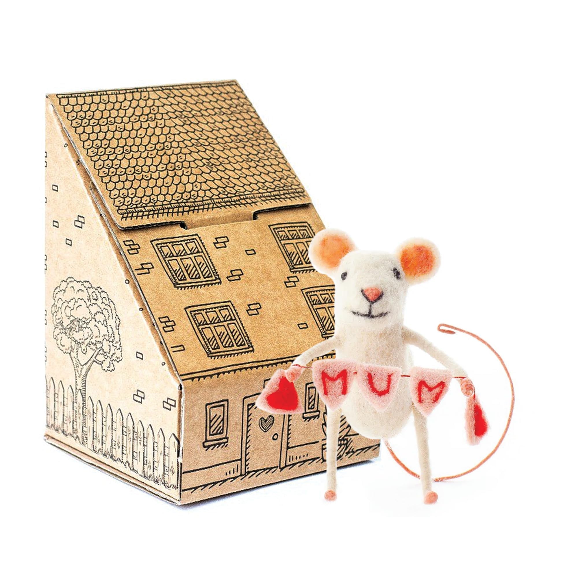 Sew Heart Felt | Mum Bunting Mouse | Handmade for Mum | Felt Mouse Ornament & Home Decoration | Mum Gifts from Kids | Present for Mother’s Day