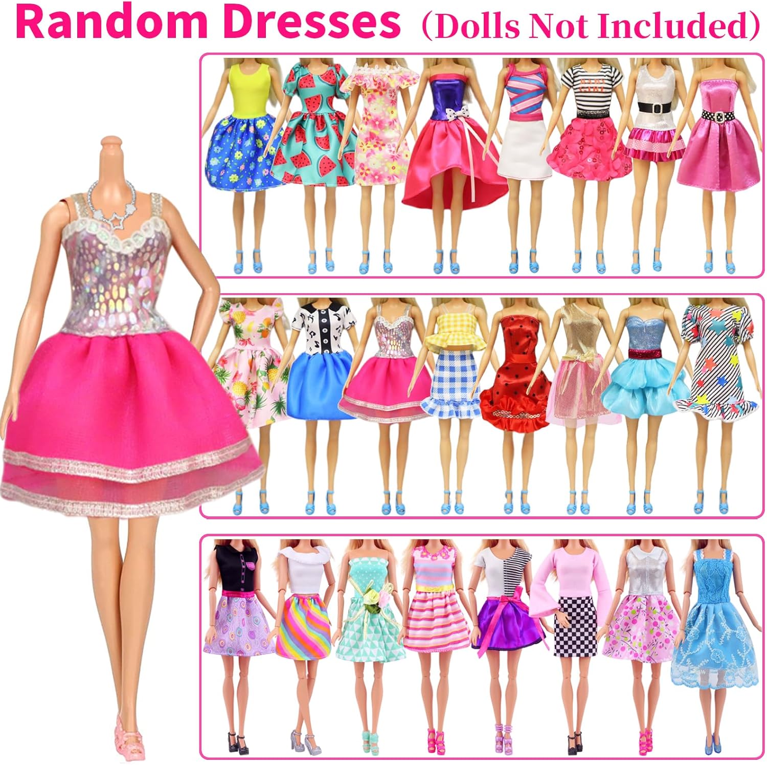 Ecore Fun 39 Pcs Doll Clothes and Accessories 3 Fashion Dresses 10 Slip Dresses 3 Tops 3 Pants 10 Necklaces 10 Shoes Fashion Casual Outfits Perfect for 11.5 inch Dolls