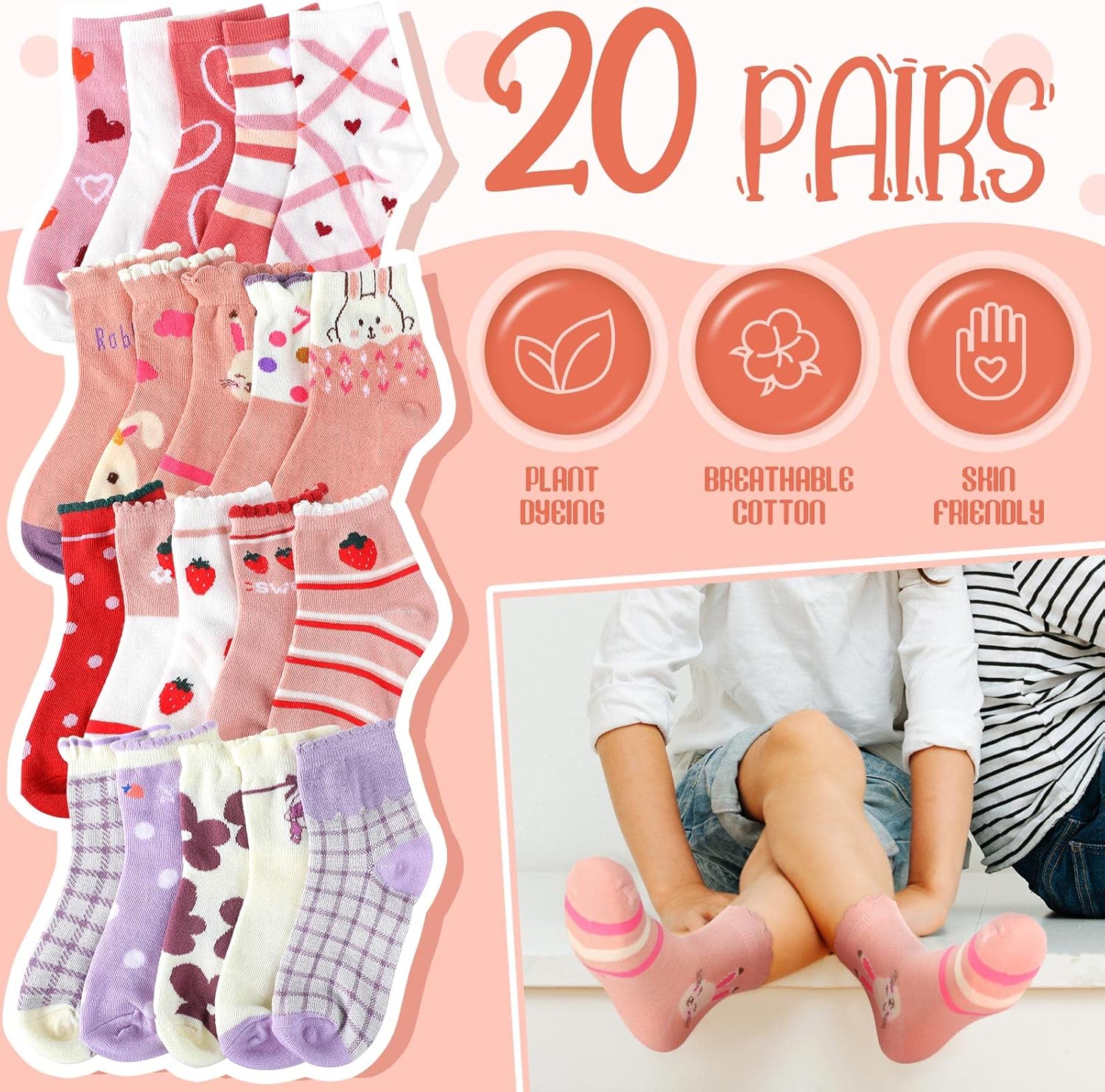 Bencailor 20 Pairs Girls Cartoon Pattern Crew Socks Cute Patterns Ruffle Crew Cotton Cute Socks for Kids Toddler Girls - Image 5