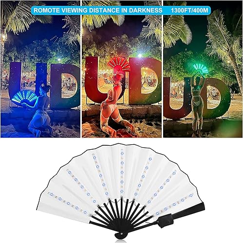 Miniatura 4 de LATROVALE Ventilador plegable con luz LED ventilador de mano iluminado espectáculo de actuación brillante para fiesta de cumpleaños boda decoración