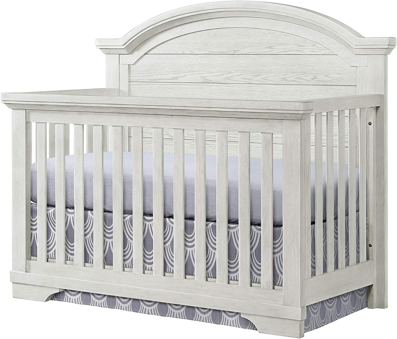 Pemberly Row Modern Wood Arch Top Convertible Crib, White Dove Finish, Solid Hardwood Construction, 4-in-1 Crib to Toddler/Day/Full Bed, Adjustable Heights, Sturdy Design for Nursery