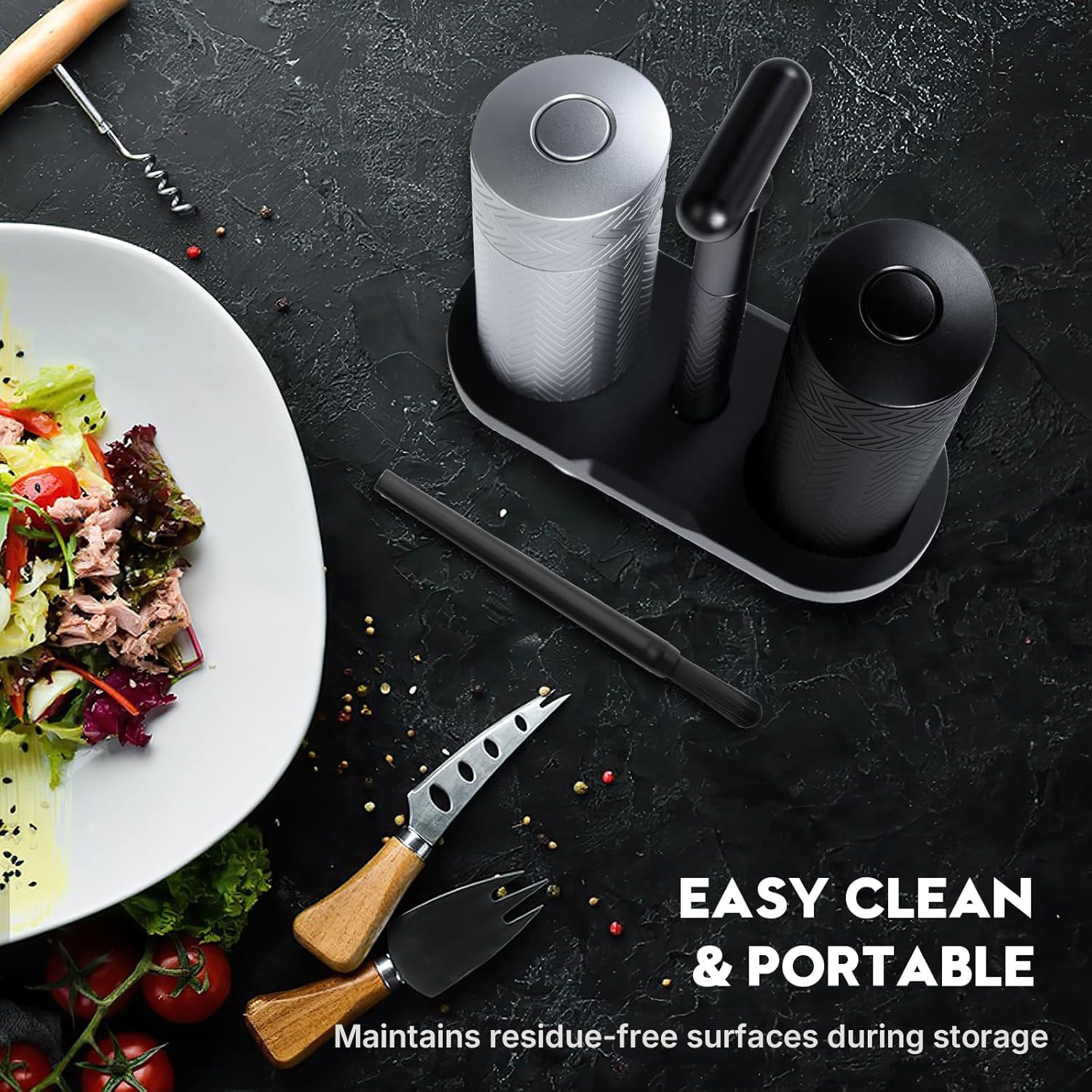 ARKNOAH Tabletop Manual Pepper and Salt Grinder 2-Pack Set, Refillable Adjustable Coarseness, Dual Stainless Steel Blades & Ceramic Cores, Portable Home & Commercial Grinding Settings