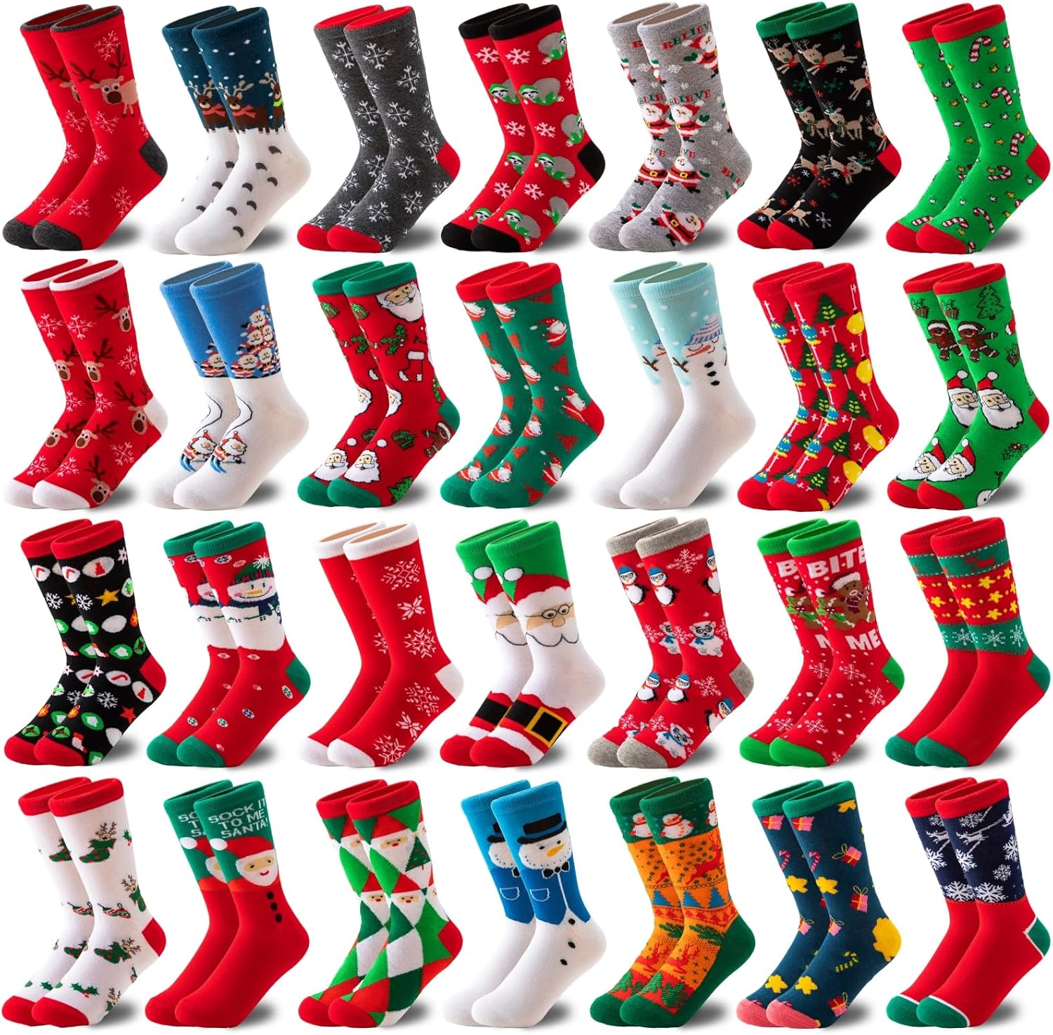 MarJunSep 28 Pairs Women's Christmas Holiday Socks Bulk for Unisex Adults Family Christmas Gifts Exchage Stocking Stuffers