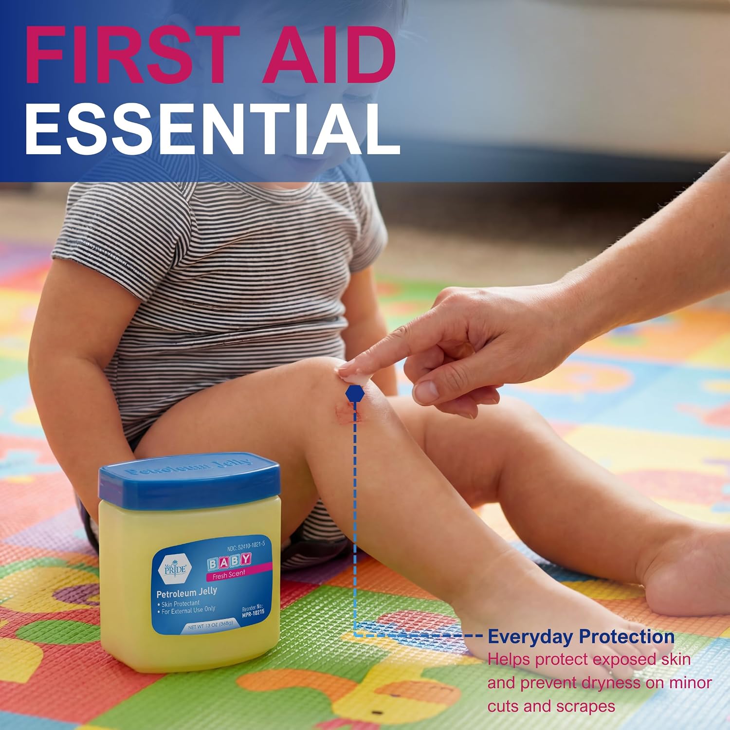 MED PRIDE Petroleum Jelly with Fresh Baby Scent, Baby Blue, 13 oz – Skin Protectant & Moisturizer for Dry Skin, Rashes, Minor Burns, Wounds, Chapped Lips, Dry Hands & Diaper Rash