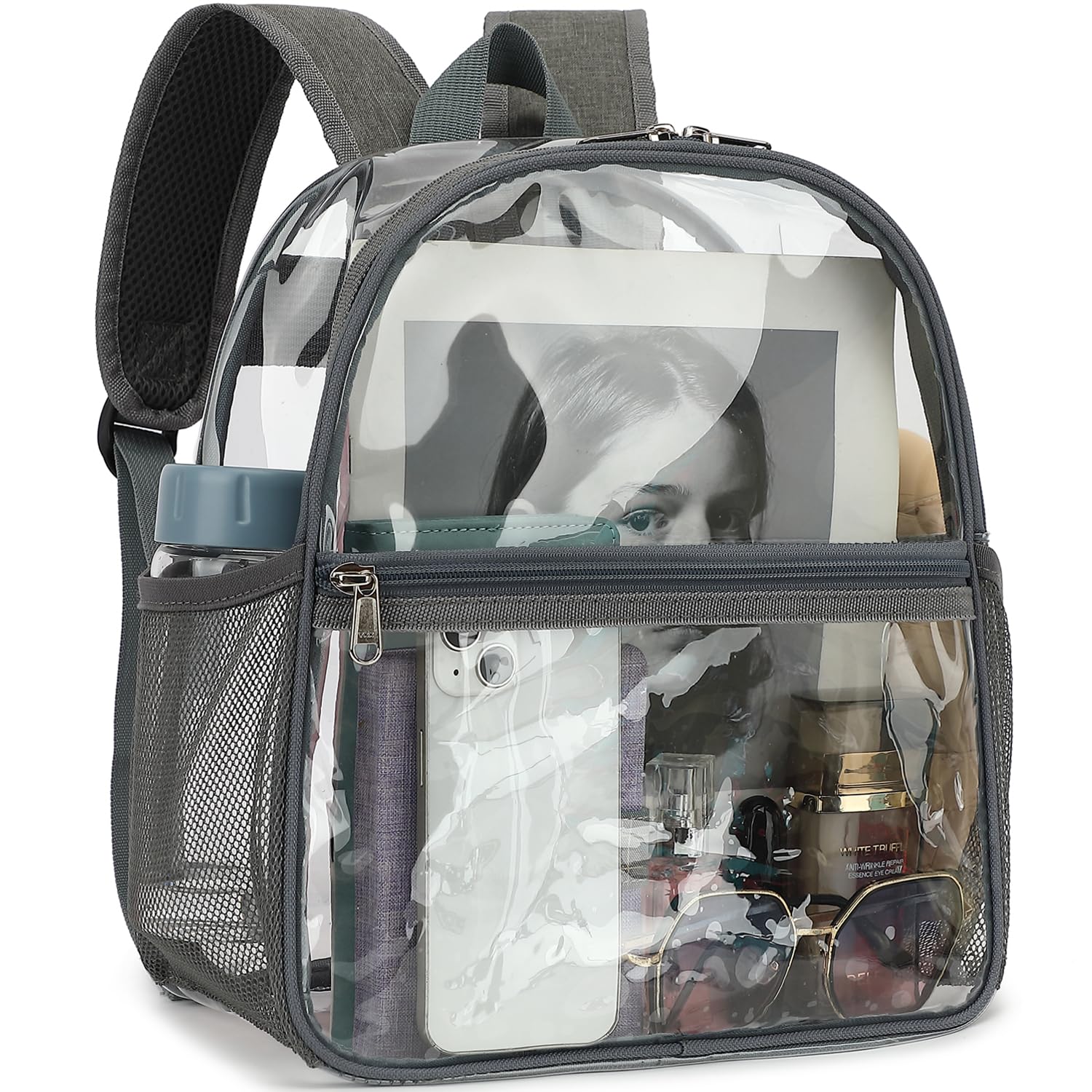 Fammart Clear Backpack Stadium Approved 12x6x12 - Kids & Small Adult Transparent Backpack for School, Work, Sports, Concerts - Clear Bag