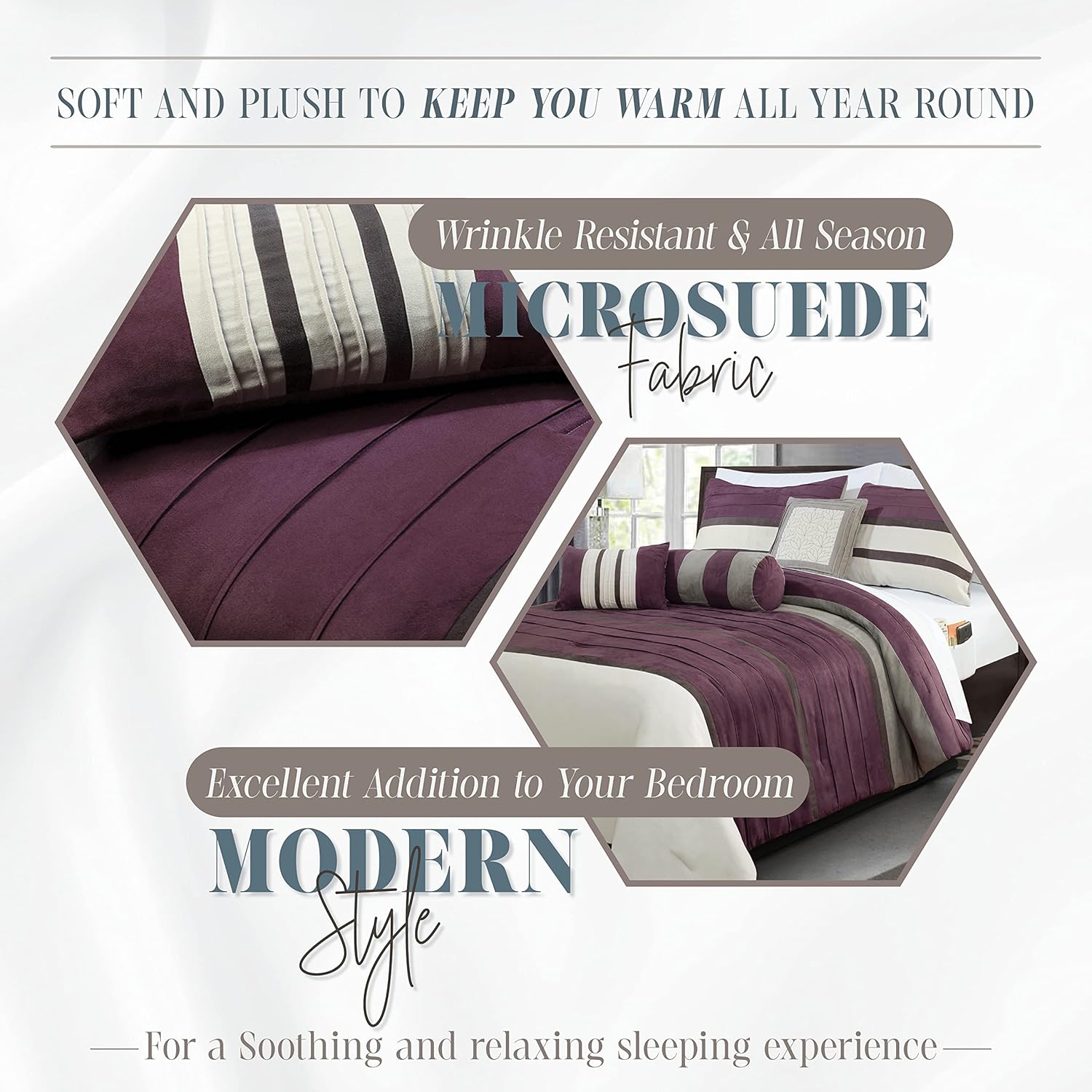 Elegant Comfort 12-Piece Bed-in-a-Bag, Cirena Microsuede Comforter Collection with 6-Piece Sheet Set, Smart Pockets and Decorative Pillows, All Season Bedding, 12PC Cirena, Queen, Purple