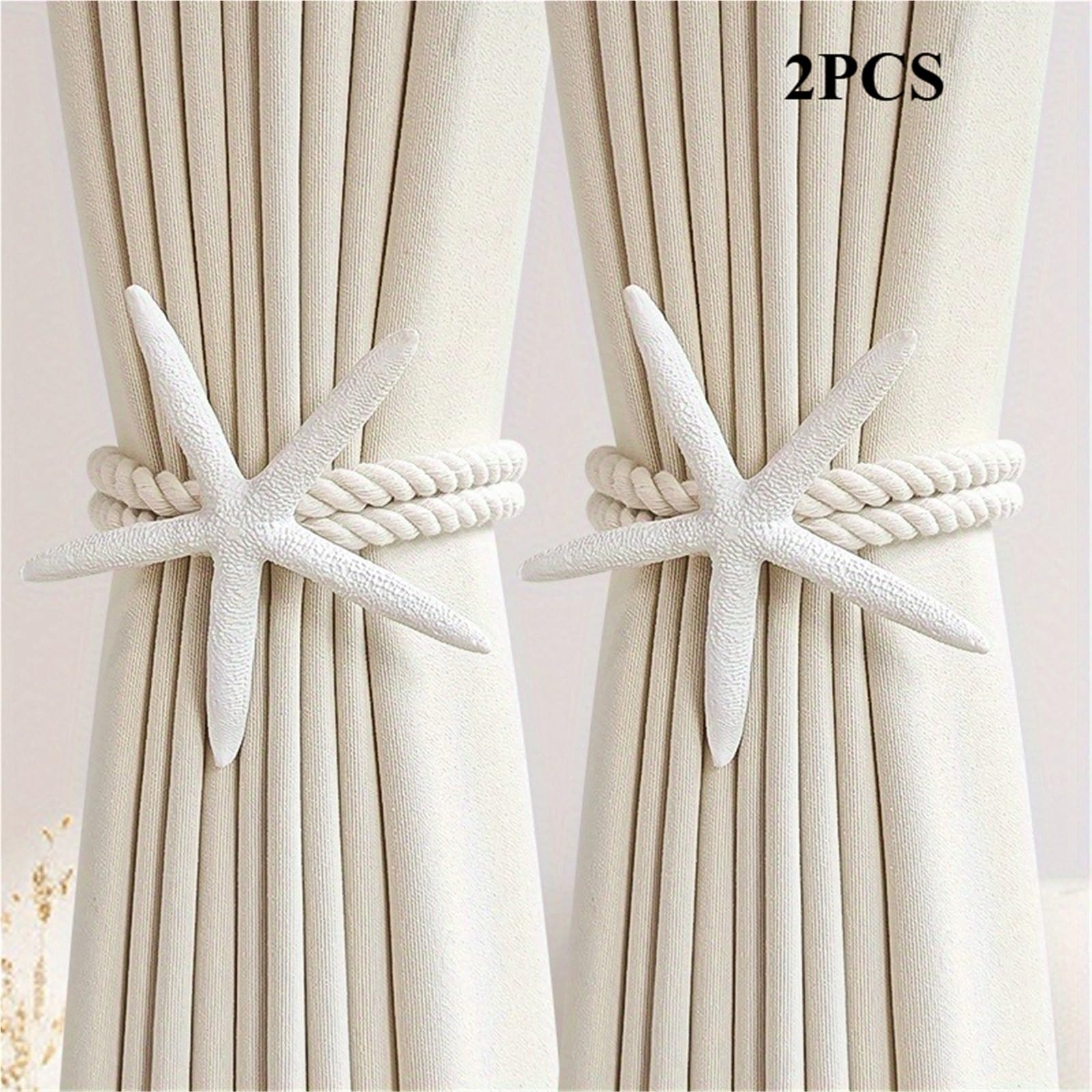 Crochets De Rideaux TresséS BohèMes Embrasses de Rideaux Boho réglables, tissées à la Main, décor d'étoile mer Naturel, Support draperie en Corde Coton et Lin for fenêtre