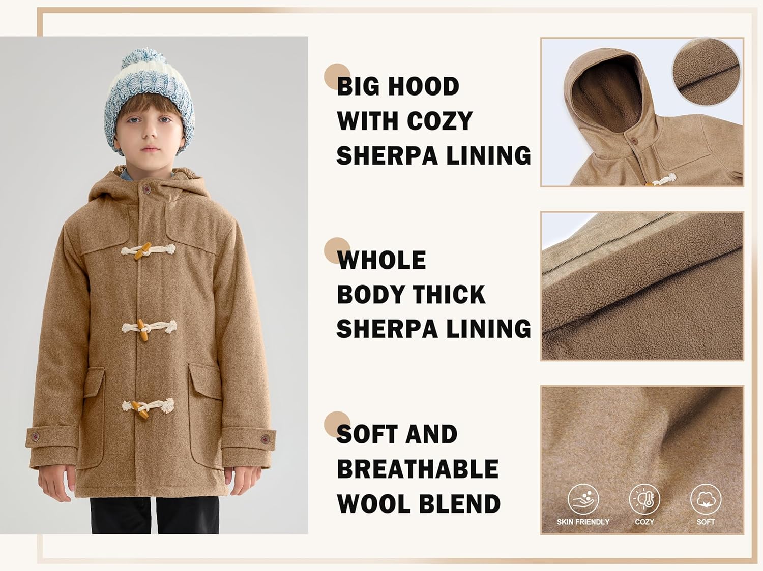 maoo garden Boys Winter Wool Coat Dress Peacoat Kids Heavy Sherpa Jacket Hooded Warm Thicken Windproof Overcoats