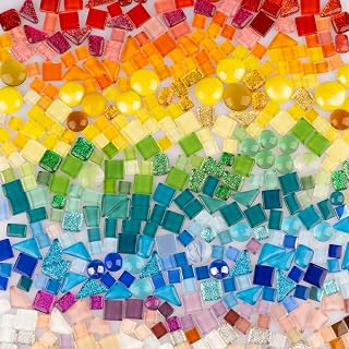 500g モザイクタイル（工芸用）、不規則な小さなモザイクガラスピース、手作りDIYアートプロジェクト用のカラフルなクラフト用品、バスルームのホームデコレーション、フォトフレーム、花瓶、鏡（マルチフルミックス）