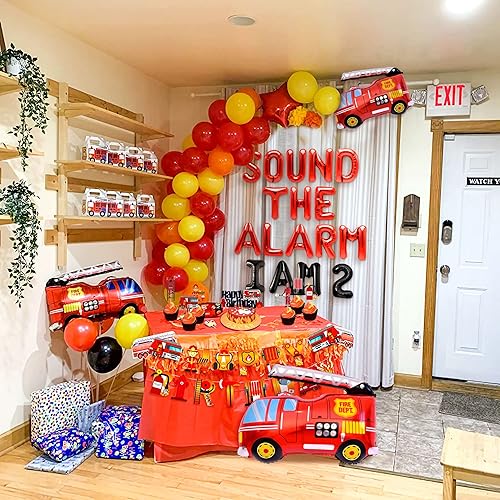 Miniatura 6 de LaVenty Sound The Alarm I Am 2 Globos Decoración de Camión de Bomberos 2º Cumpleaños Globos Camión de Bomberos Globos de Bomberos Decoración de